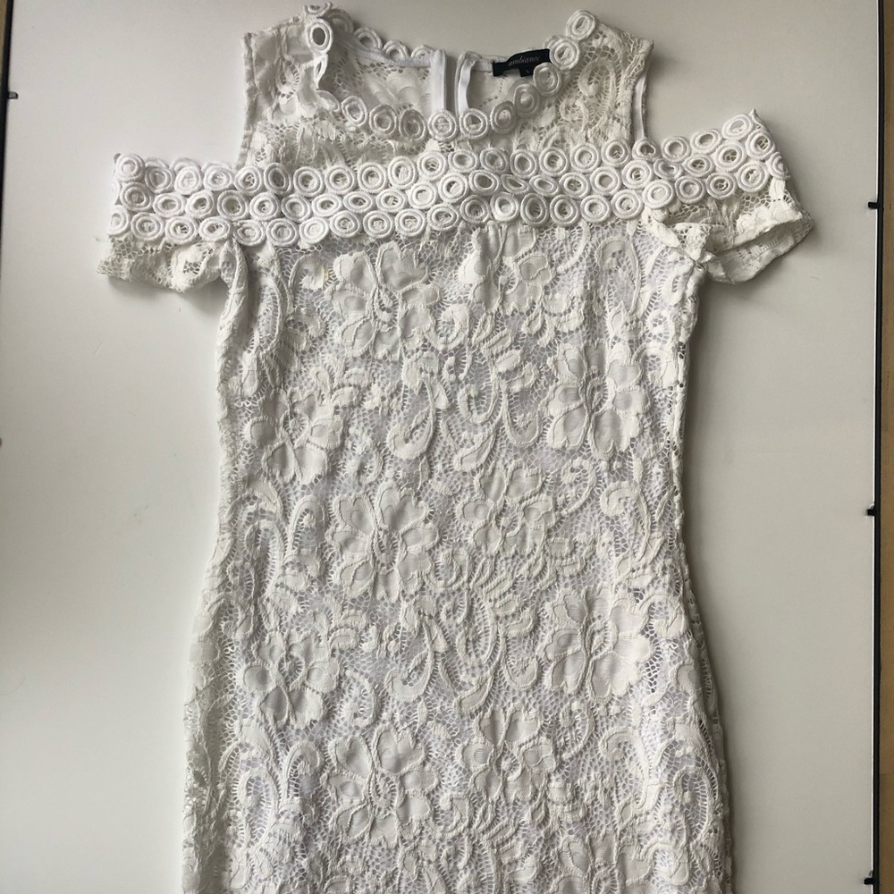 White off shoulder crochet knee length dress